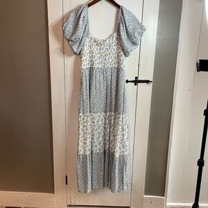 Francesca's KIM smocked top, tiered, mixed floral print, midi dress, New W/ Tags